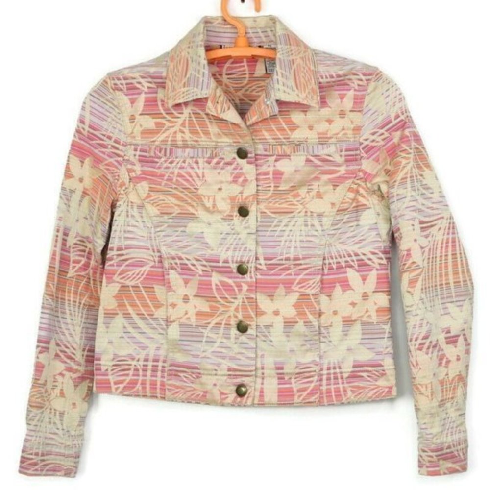 Jamaica Bay Jacket Blazer Pink Peach Orange Gold Floral Button Petite Small PS